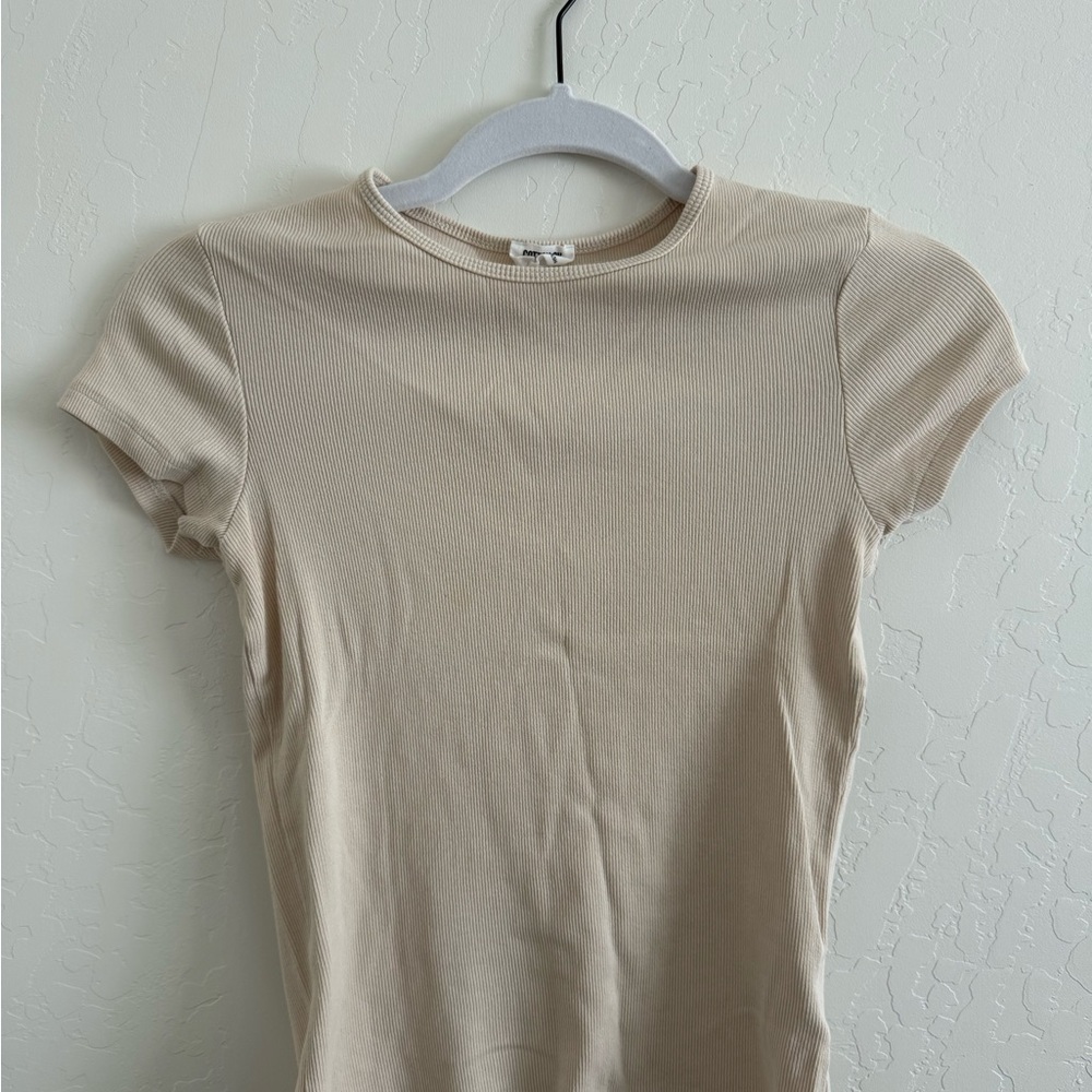 Cotton On Beige Ribbed Short Sleeve Top